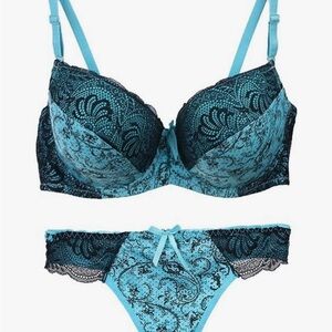 Elegant Lace Blue and Black Lingerie Set